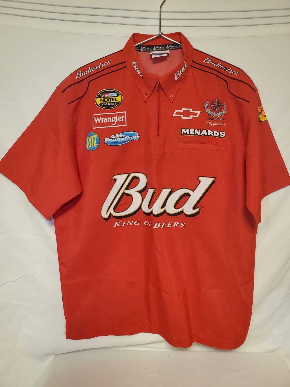Vintage Budweiser Red Short-Sleeve Racing Polo with Sponsor Logos